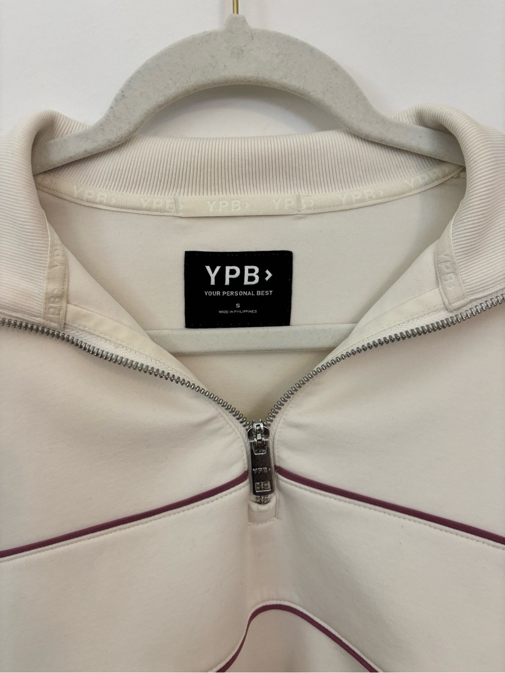YPB Cream Half-Zip Scuba Sweatshirt with Mauve Piping - Picture 2 of 4